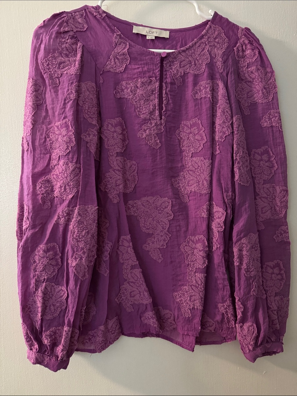 LOFT Purple Embroidered Peasant Blouse